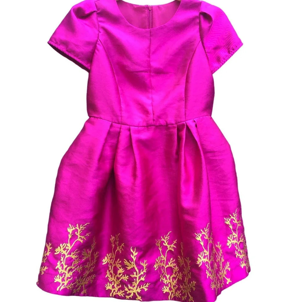 Women's Purple Satin Gold Embroidered Hem Fit & Flare Mini Dress Large